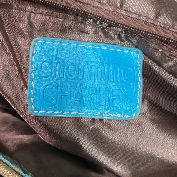 Charming Charlie Blue Snake Print Shoulder Bag With Scrunched Design - Picture 3 of 10